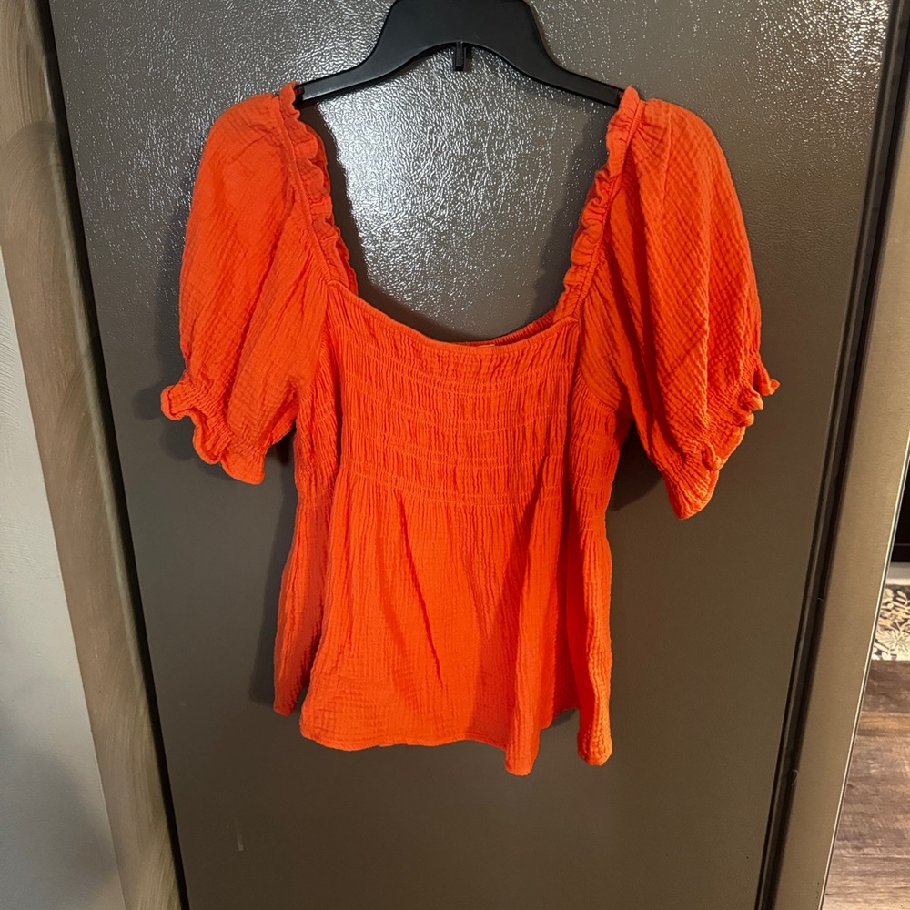Bright Orange Puff Sleeve Top